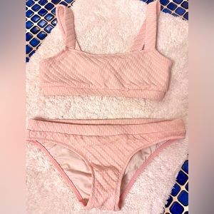 Solid and Striped pink basket weave bikini